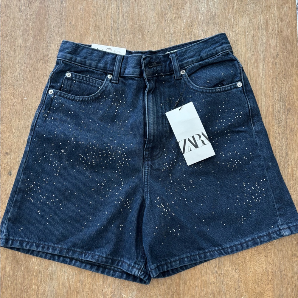 Zara Sparkly Bermuda Denim Shorts